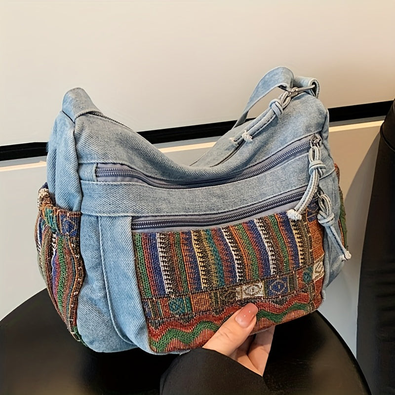 Damen Umhängetasche aus Denim mit Reißverschluss Jully