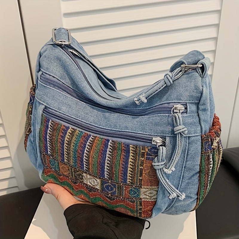 Damen Umhängetasche aus Denim mit Reißverschluss Jully