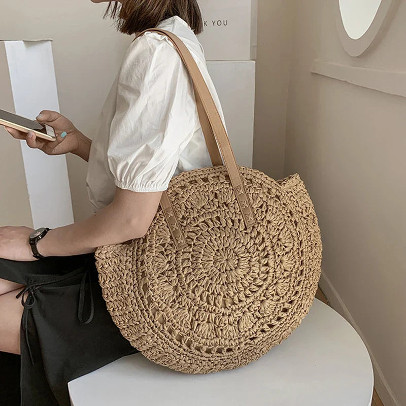 Damen Umhängetasche aus Stroh im Bohemian Stil Jully