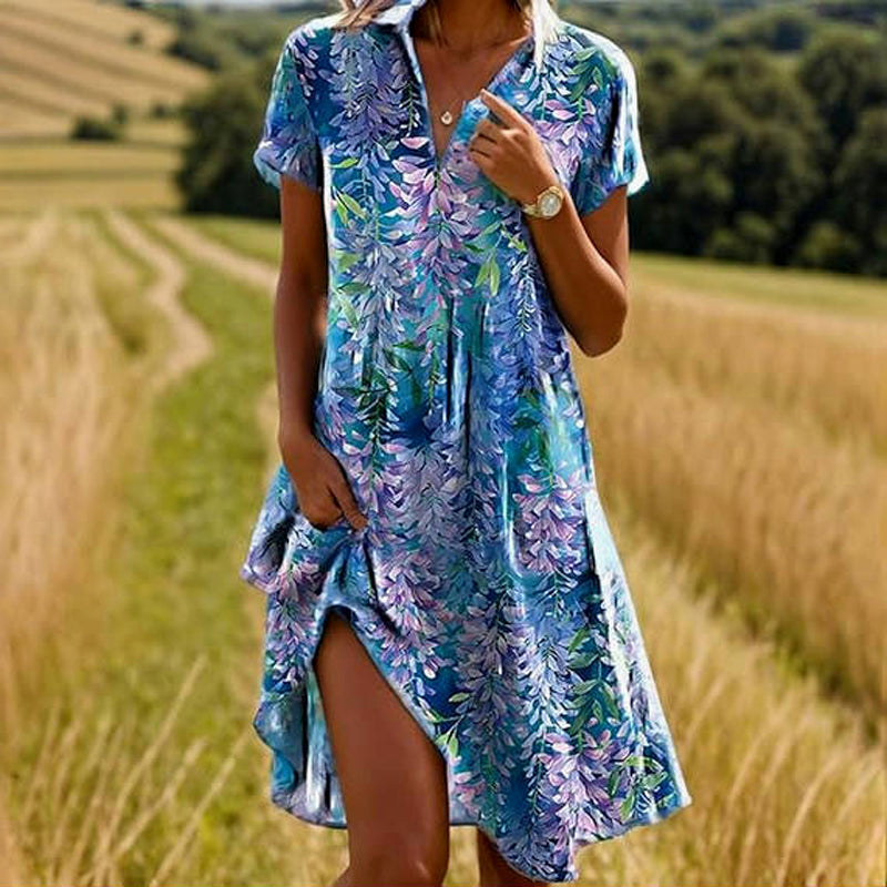 Damen Vintage-Kleid mit Blätterprint Jully