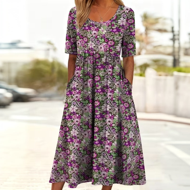 Damen Vintage-Kleid mit Blumendruck Wadenlang Jully