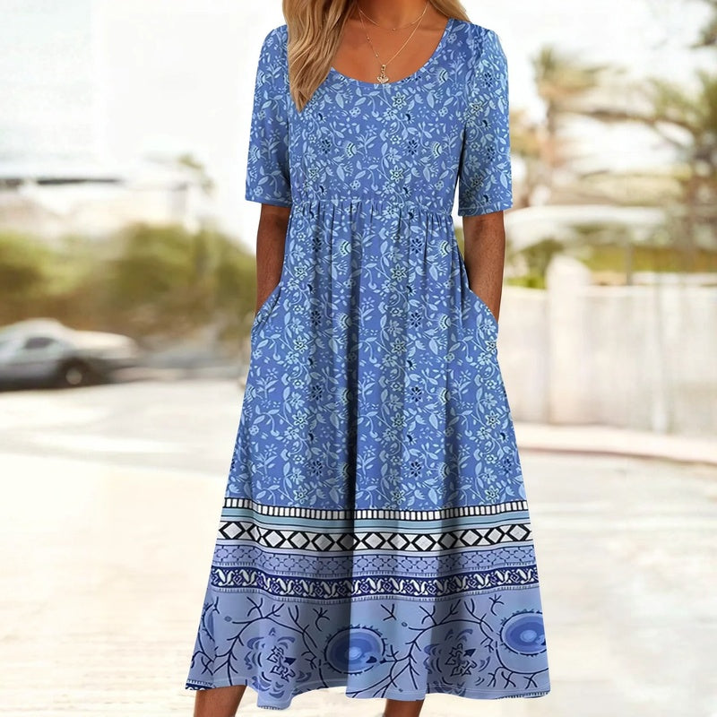 Damen Vintage-Kleid mit Blumendruck und Taschen Jully