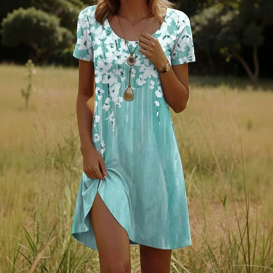 Damen Vintage-Kleid mit Blumendruck und U-Ausschnitt Jully