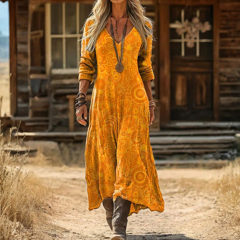 Damen Vintage-Kleid mit Blumendruck und V-Ausschnitt Jully