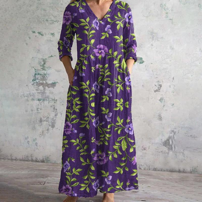Damen Vintage-Kleid mit Blumendruck und V-Ausschnitt Jully