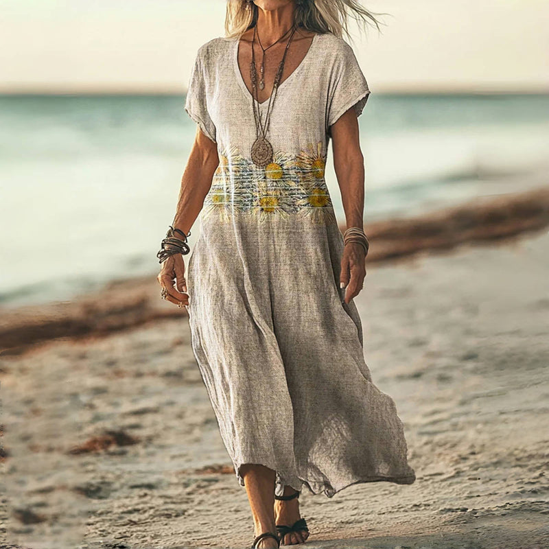 Damen Vintage-Kleid mit Blumendruck und V-Ausschnitt Jully