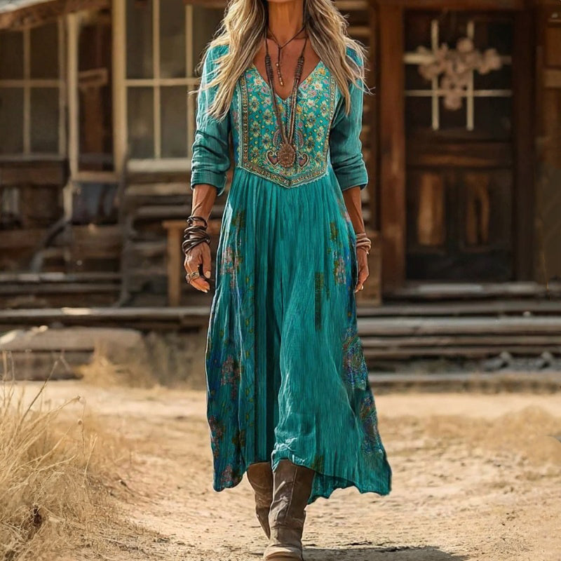 Damen Vintage-Kleid mit Blumendruck und V-Ausschnitt Jully