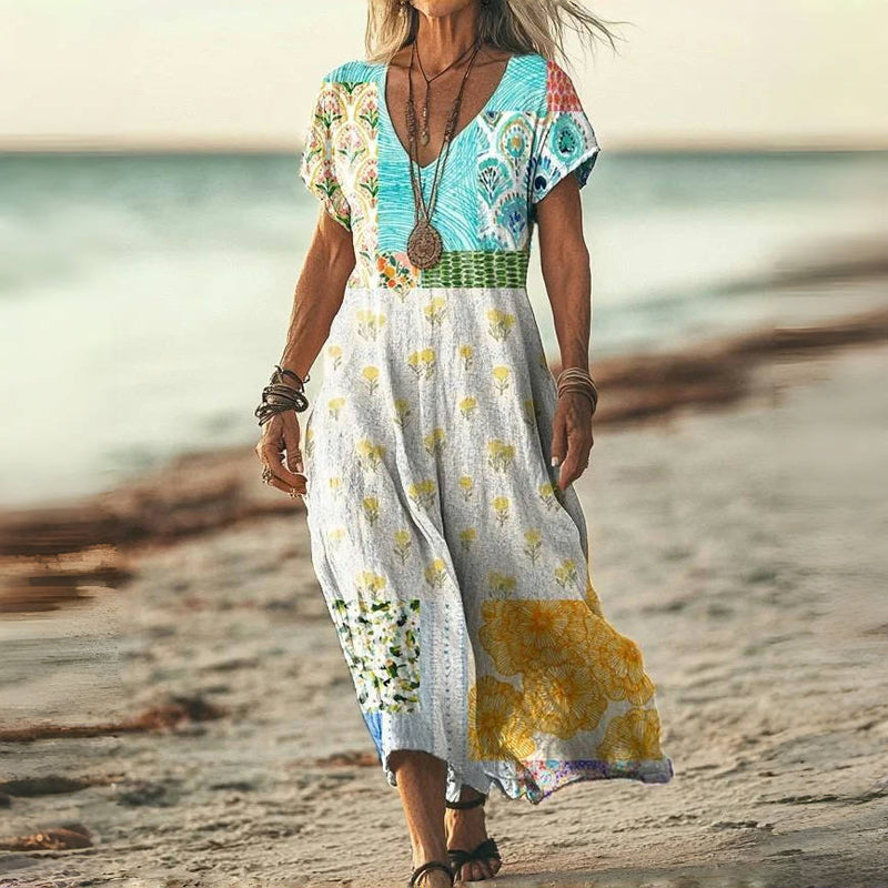 Damen Vintage-Kleid mit Blumendruck und V-Ausschnitt Jully