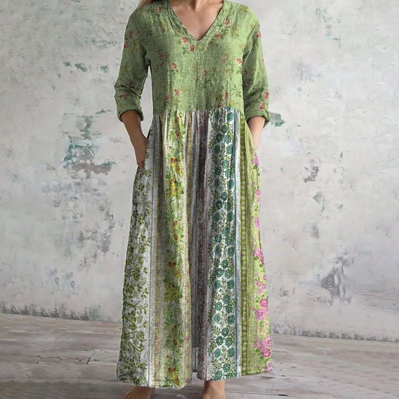 Damen Vintage-Kleid mit Blumendruck und V-Ausschnitt Jully