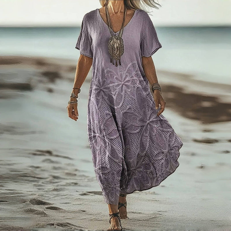 Damen Vintage-Kleid mit Blumendruck und V-Ausschnitt Jully