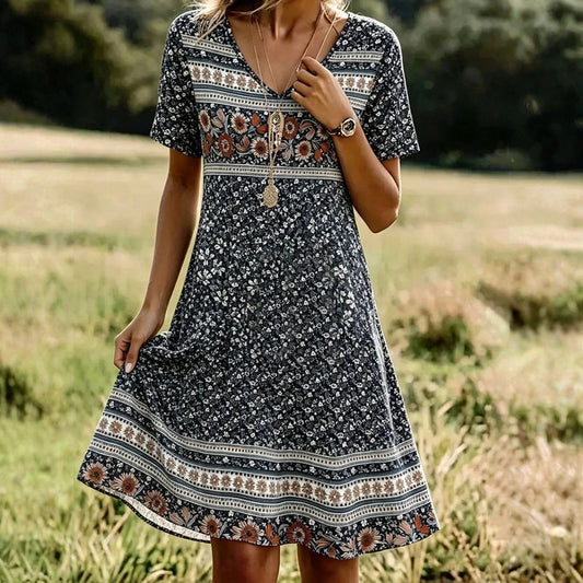 Damen Vintage-Kleid mit Blumenmuster und V-Ausschnitt Jully