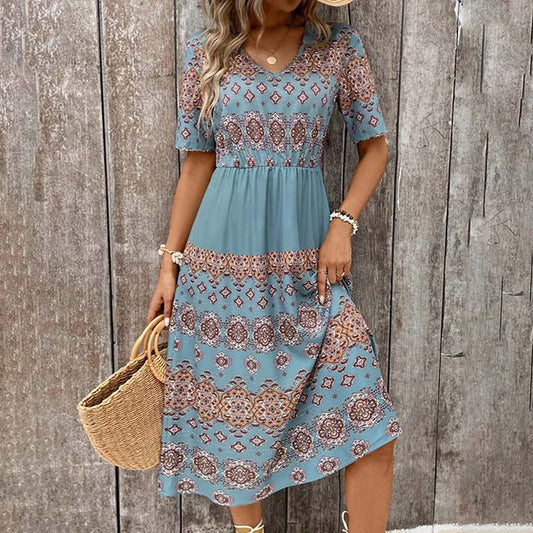 Damen Vintage-Kleid mit Ethnomuster in Wadenlang Jully