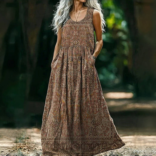 Damen Vintage-Kleid mit Ethnomuster und Taschen Jully