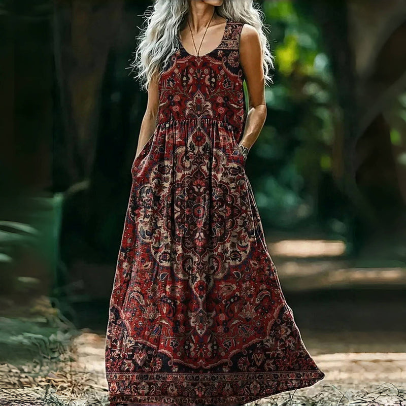 Damen Vintage-Kleid mit Ethnomuster und Taschen Jully