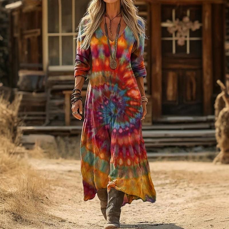 Damen Vintage-Kleid mit V-Ausschnitt in bunten Farben Jully