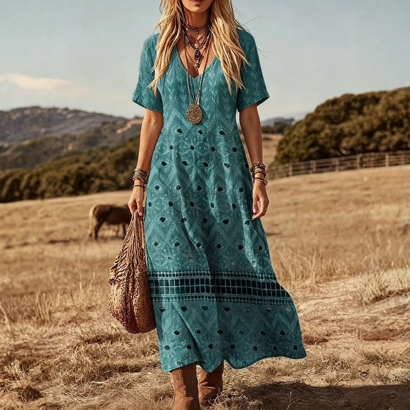 Damen Vintage-Kleid mit V-Ausschnitt knielang Jully
