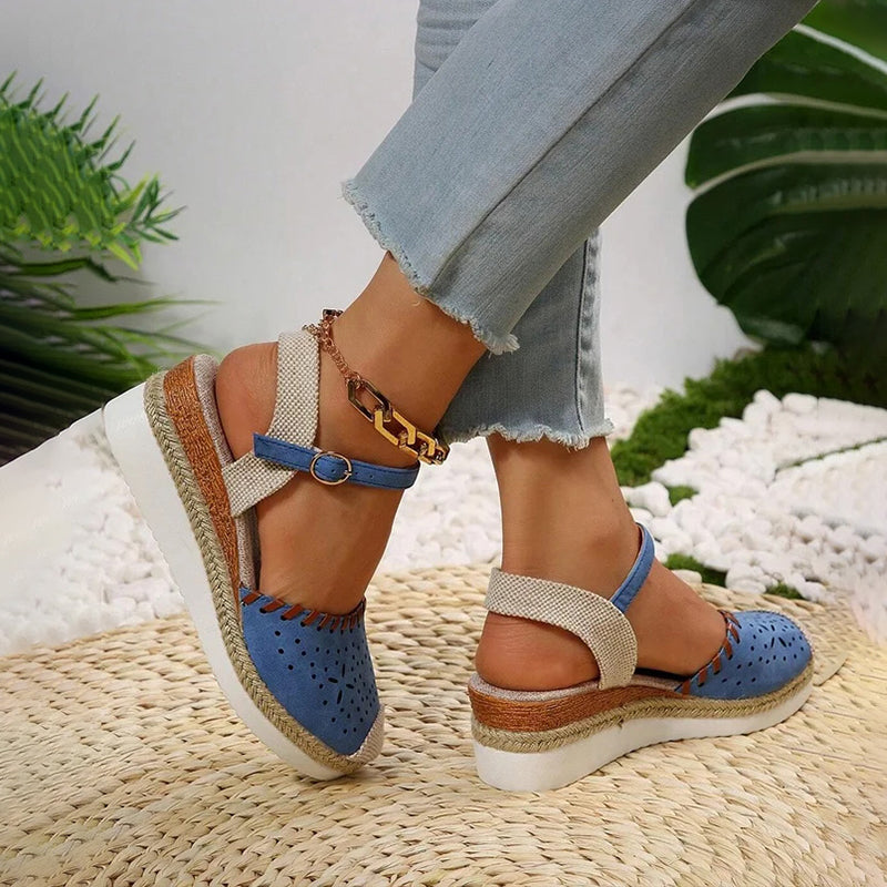 Damen Vintage-Sandalen mit Keilabsatz Jully