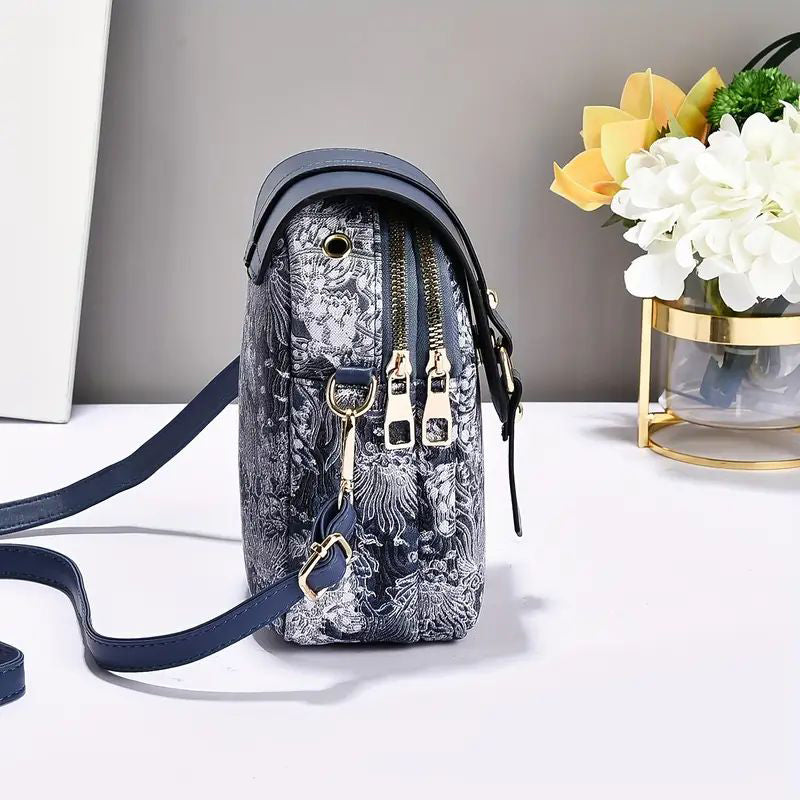 Damen Vintage Handtasche mit Reißverschluss in Schwarz Jully