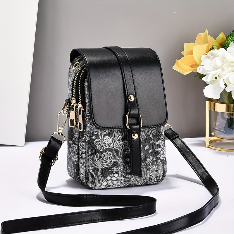 Damen Vintage Handtasche mit Reißverschluss in Schwarz Jully