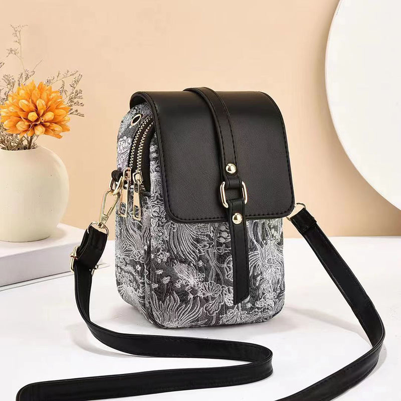 Damen Vintage Handtasche mit Reißverschluss in Schwarz Jully
