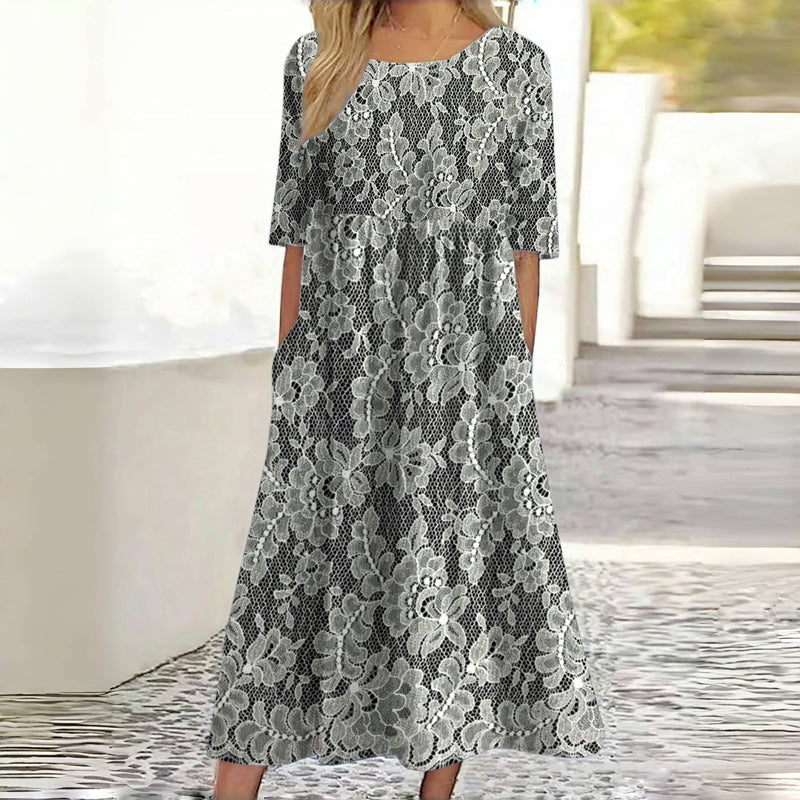 Damen Vintage Kleid mit Blumendruck und Halbarm Jully