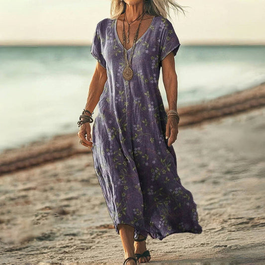 Damen Vintage Kleid mit Blumendruck und V-Ausschnitt Jully