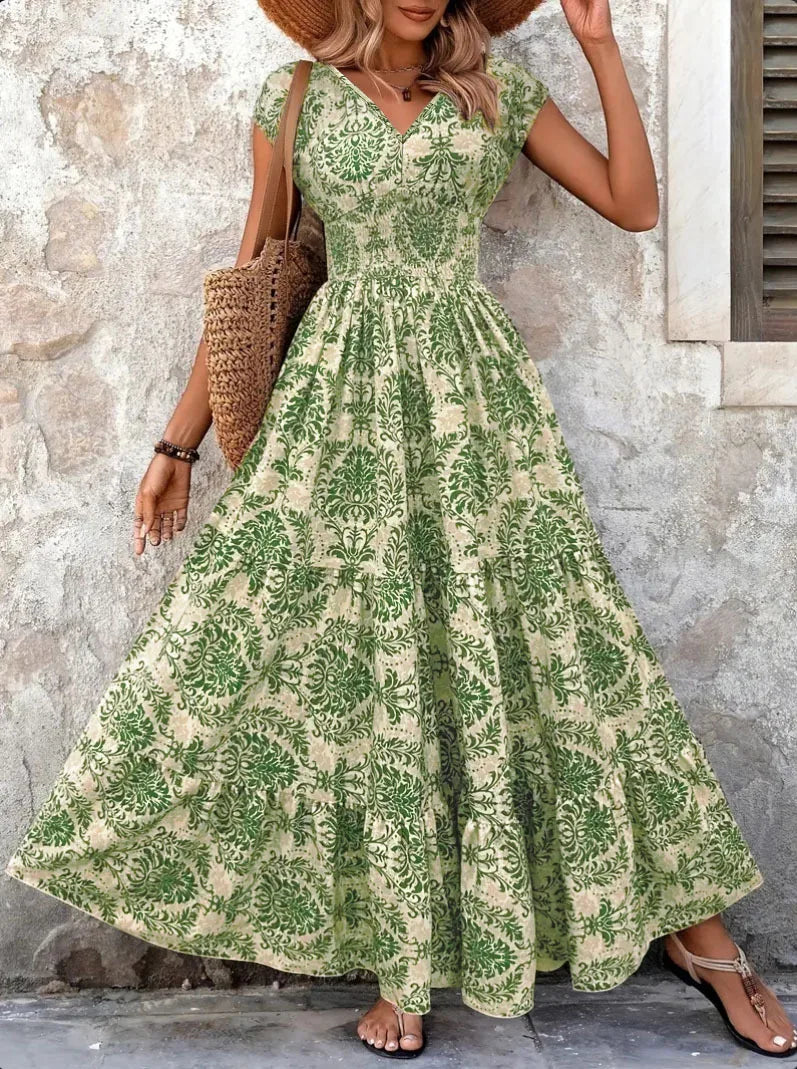Damen Vintage Kleid mit Blumenmuster und V-Ausschnitt Jully