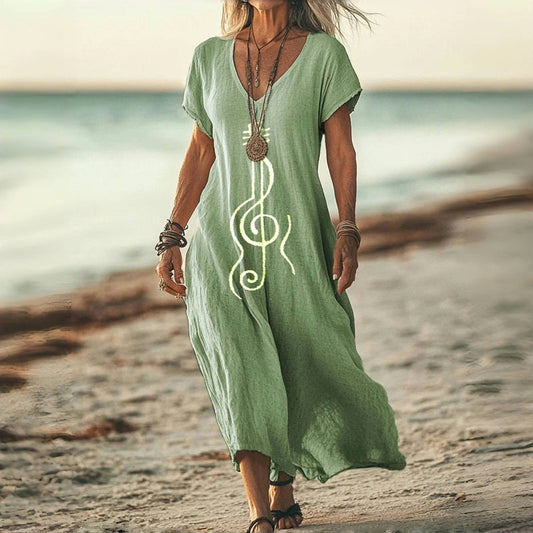 Damen Vintage Kleid mit V-Ausschnitt und Wadenlänge Jully