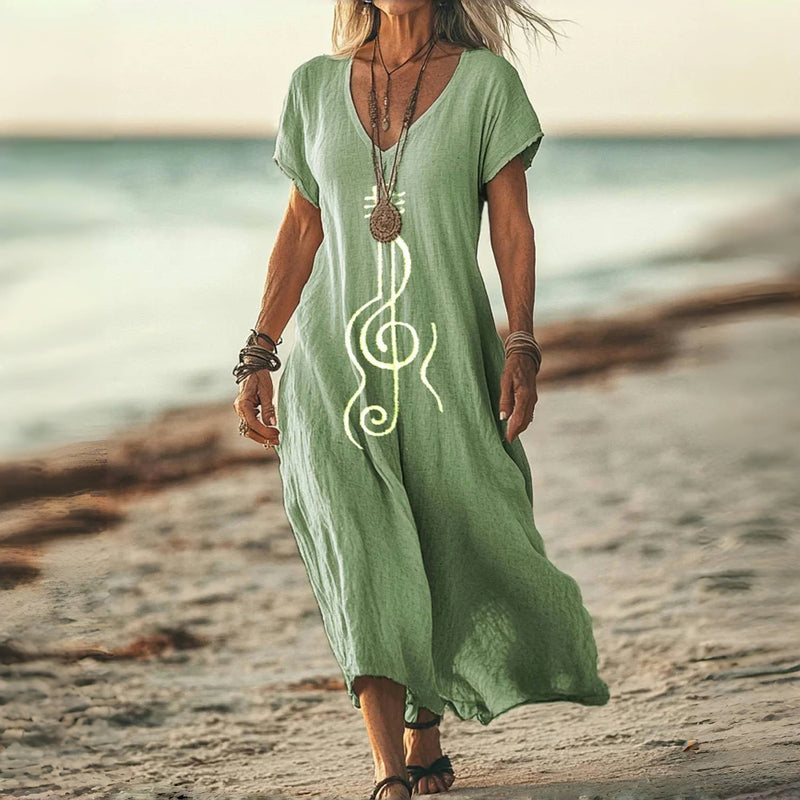 Damen Vintage Kleid mit V-Ausschnitt und Wadenlänge Jully