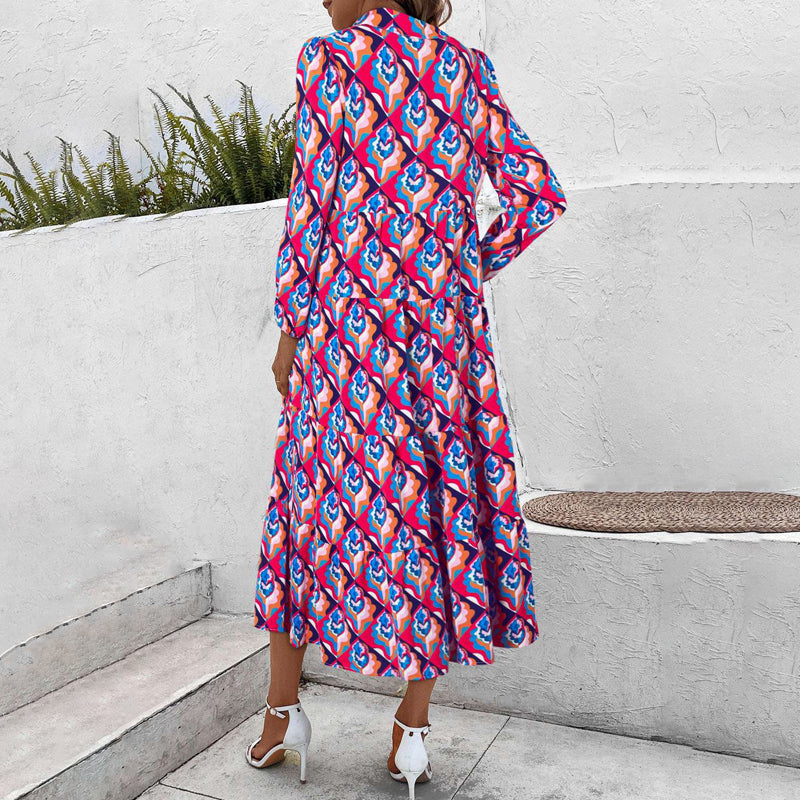 Damen Vintage Kleid mit V-Ausschnitt und langen Ärmeln Jully