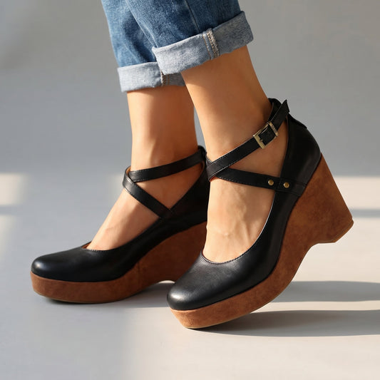 Damen Wedges mit Kreuzriemen und Plateau Jully
