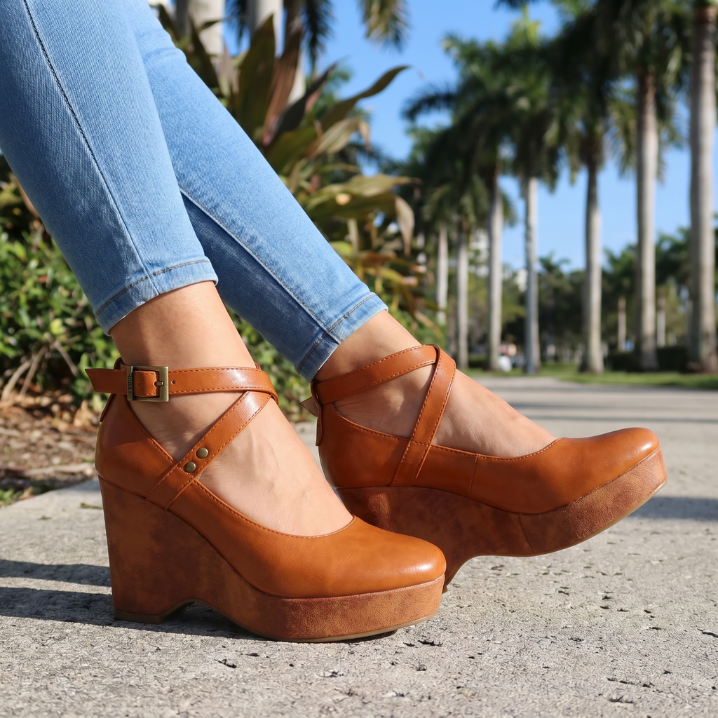 Damen Wedges mit Kreuzriemen und Plateau Jully