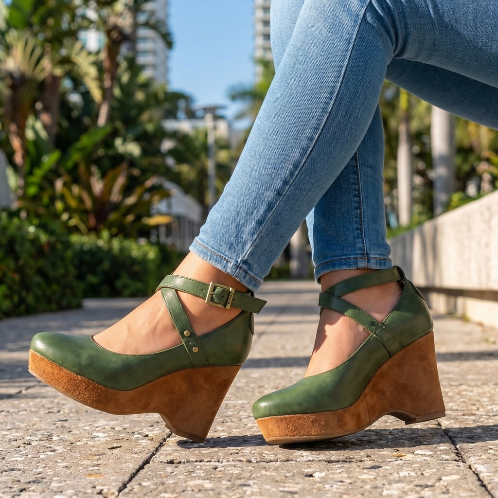 Damen Wedges mit Kreuzriemen und Plateau Jully