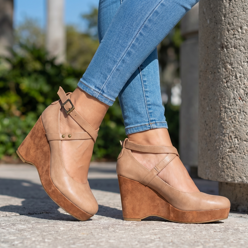 Damen Wedges mit Kreuzriemen und Plateau Jully