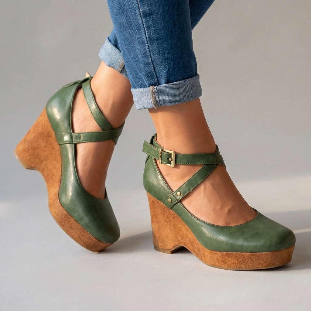 Damen Wedges mit Kreuzriemen und Plateau Jully