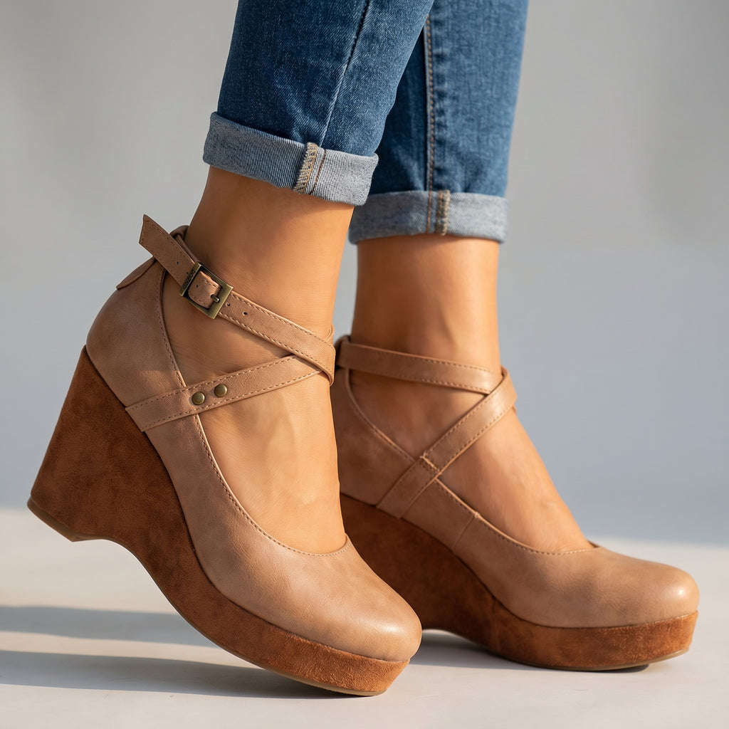 Damen Wedges mit Kreuzriemen und Plateau Jully