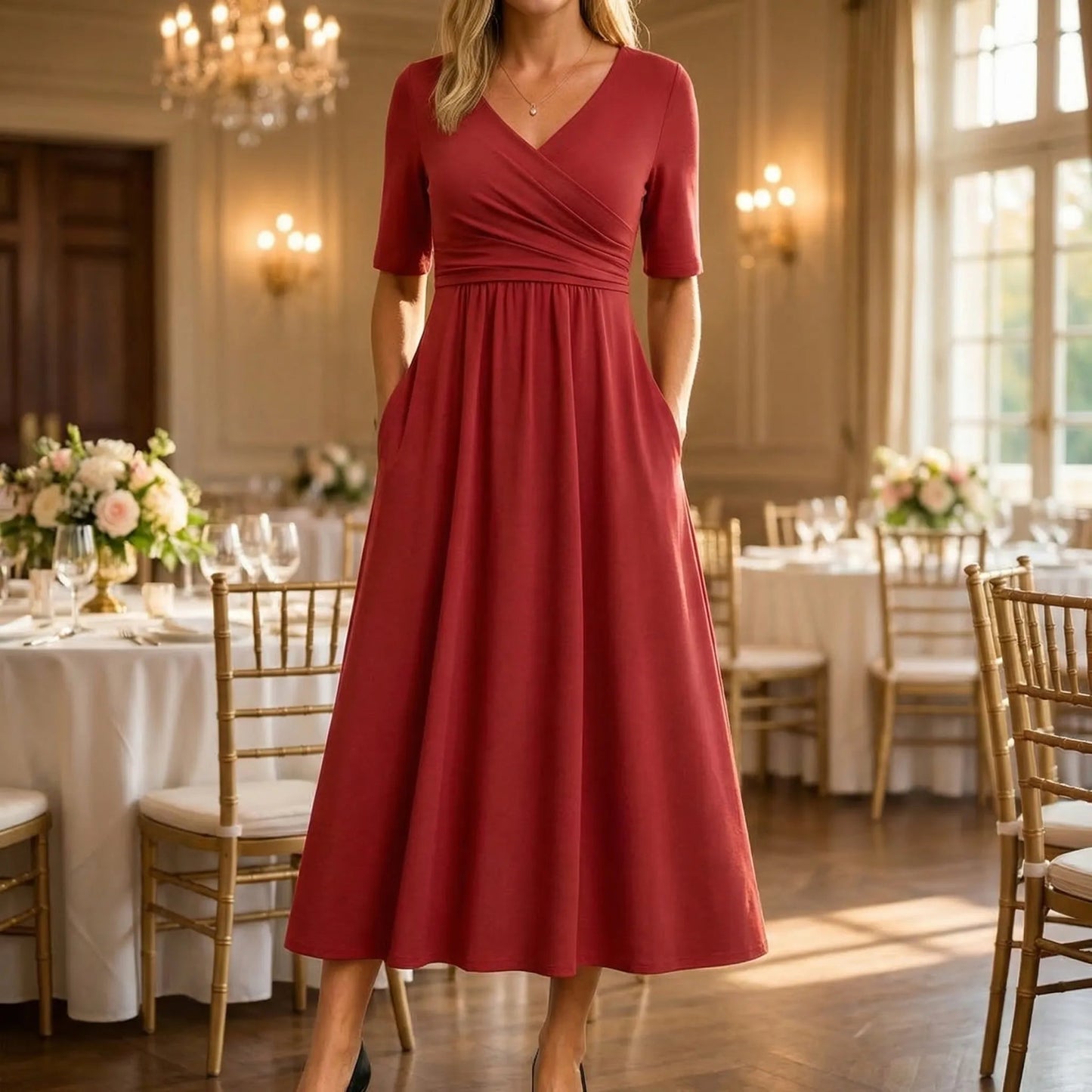 Damen Wickel-Midikleid mit V-Ausschnitt Jully