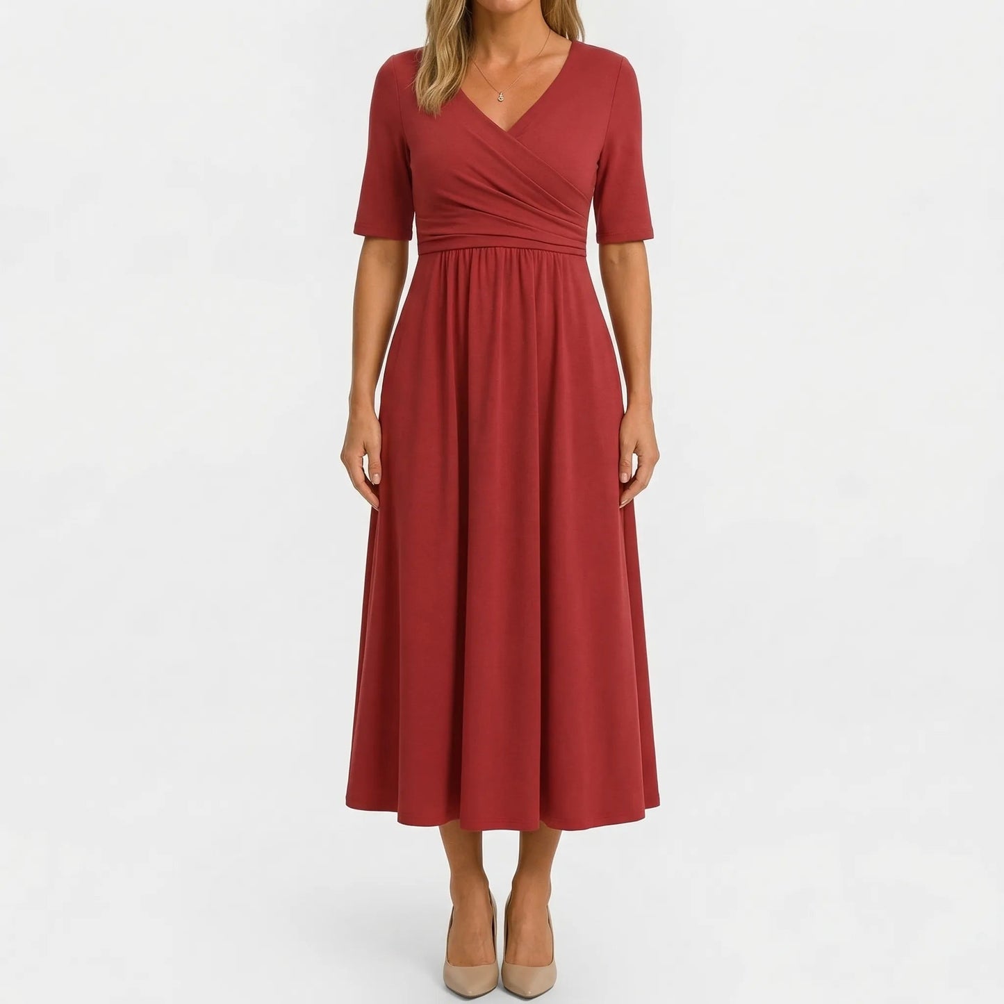 Damen Wickel-Midikleid mit V-Ausschnitt Jully