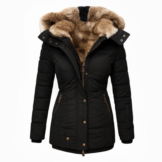 Damen Wintermantel mit Fellfutter und Kapuze Jully