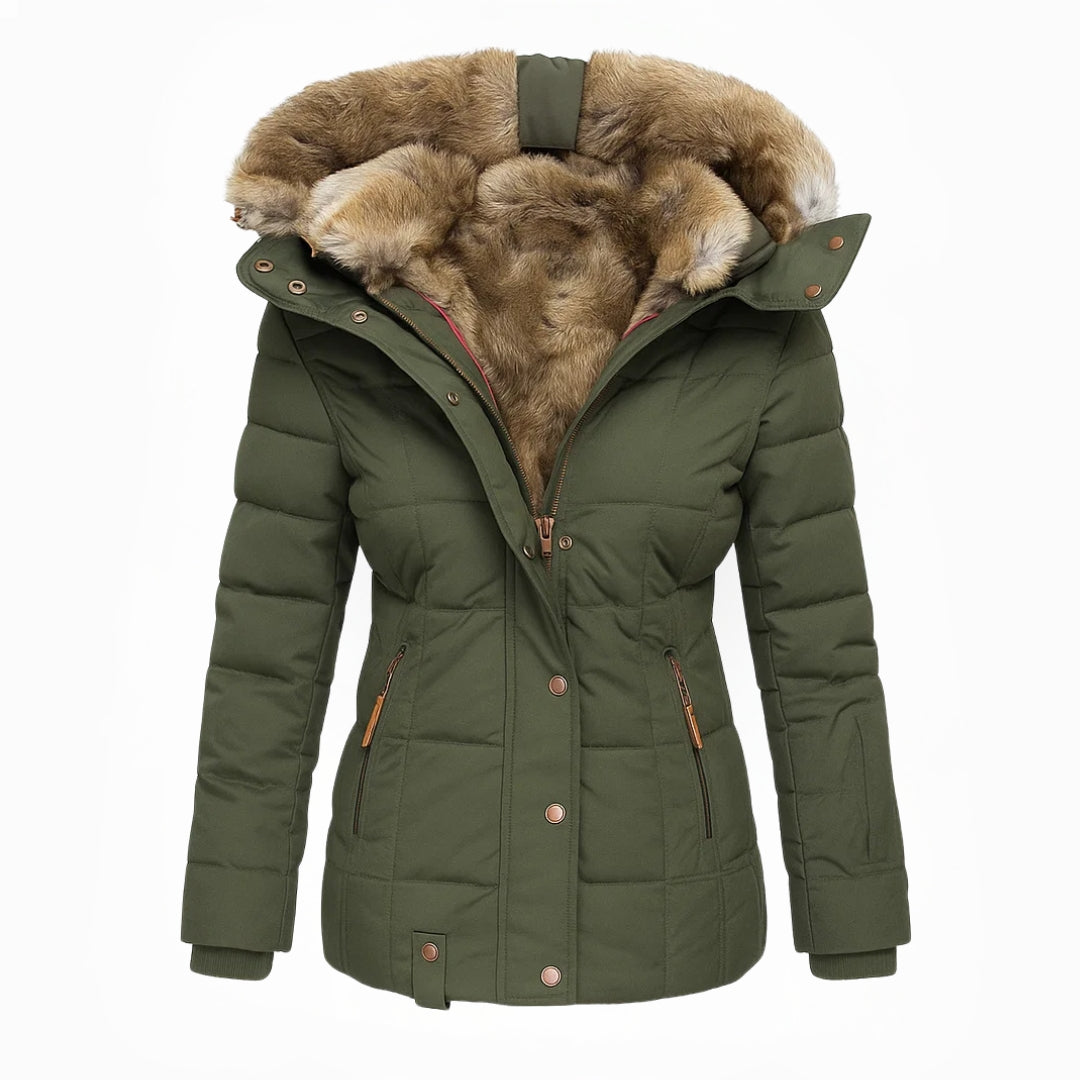 Damen Wintermantel mit Fellfutter und Kapuze Jully