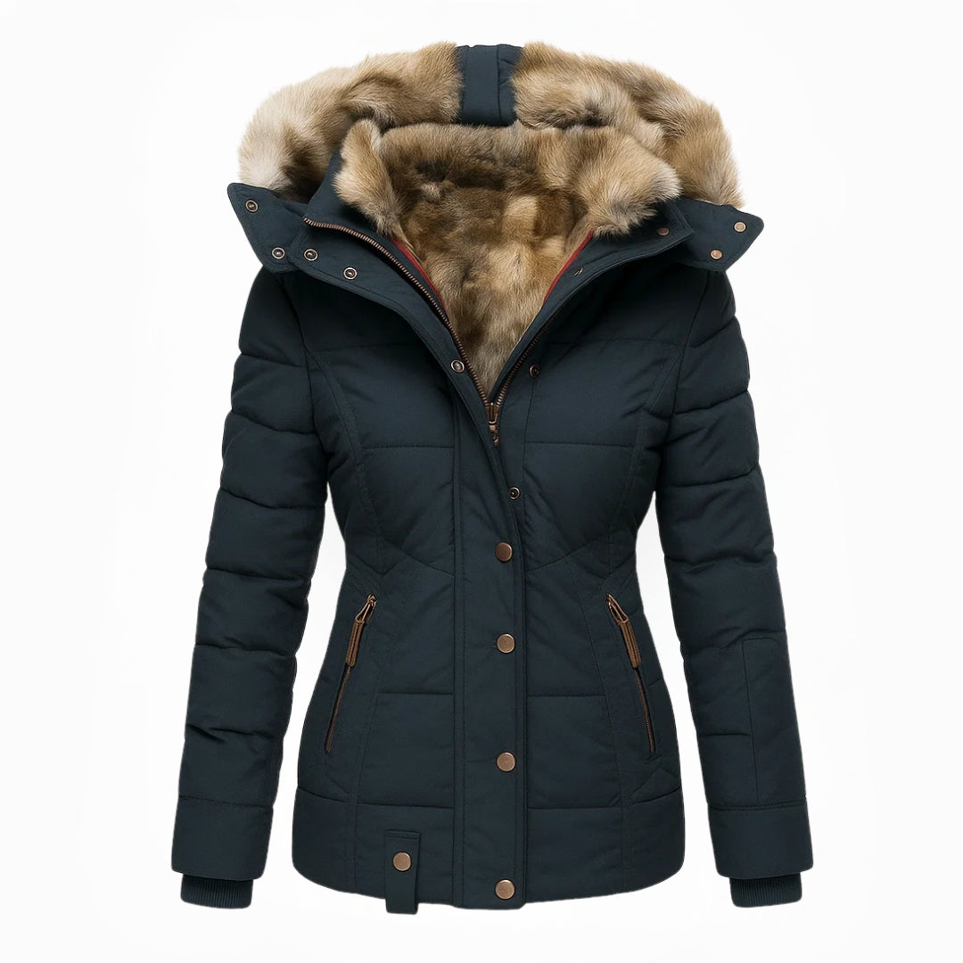 Damen Wintermantel mit Fellfutter und Kapuze Jully