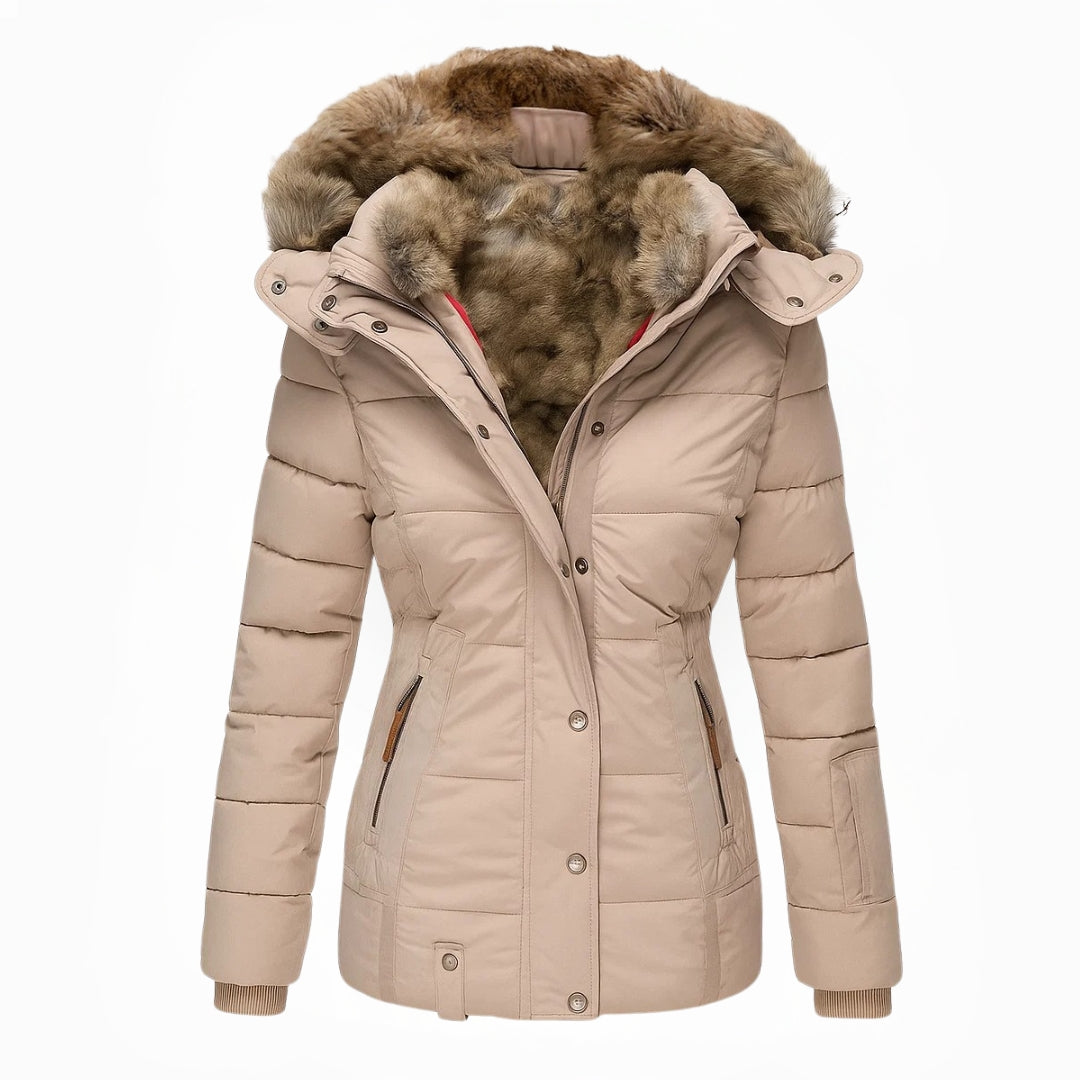 Damen Wintermantel mit Fellfutter und Kapuze Jully