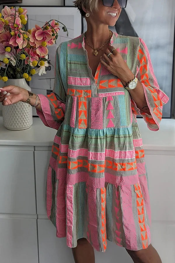Damen Wochenendkleid aus Leinen-Baumwolle mit Muster Jully