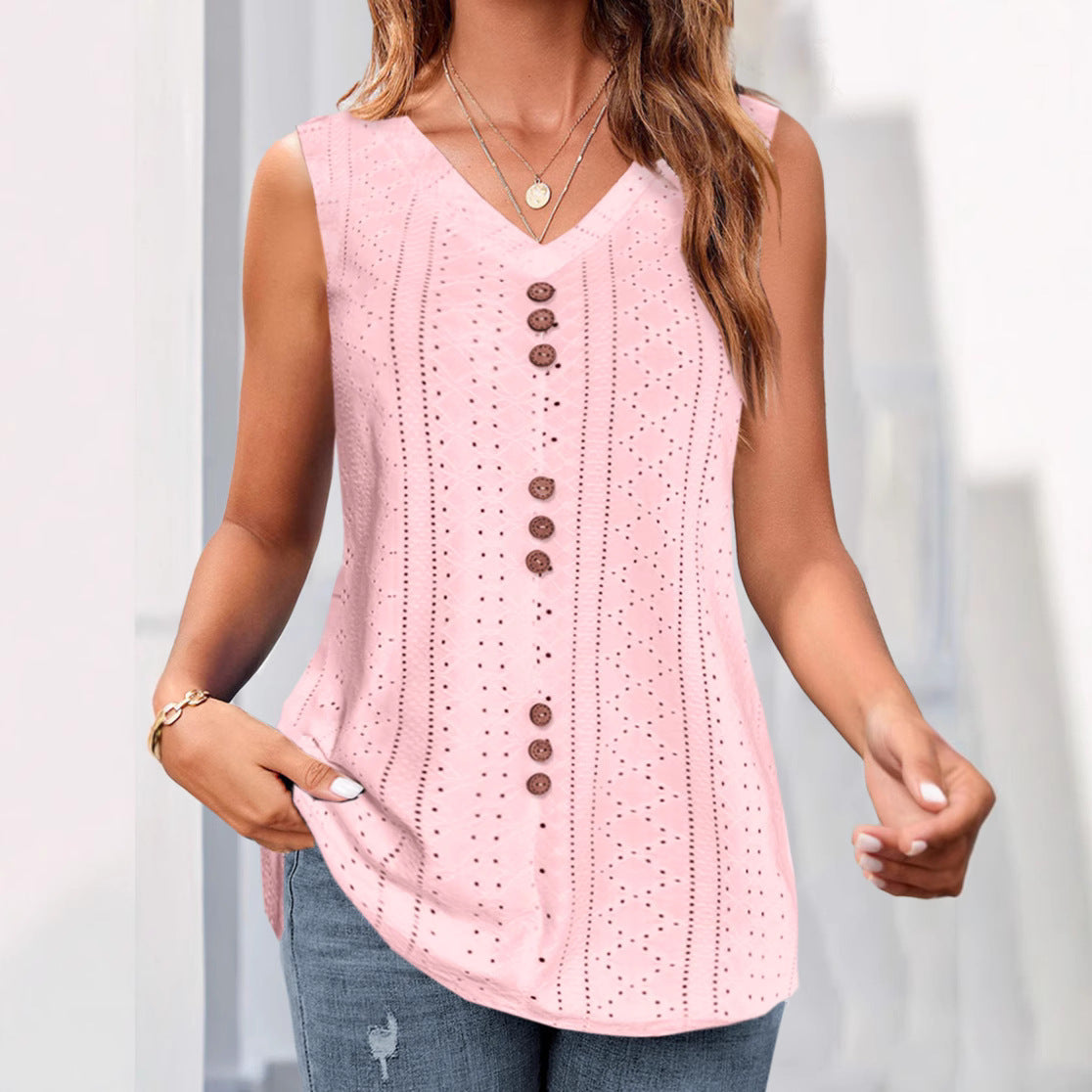Damen ärmelloses Blusenshirt mit Lochmuster Jully