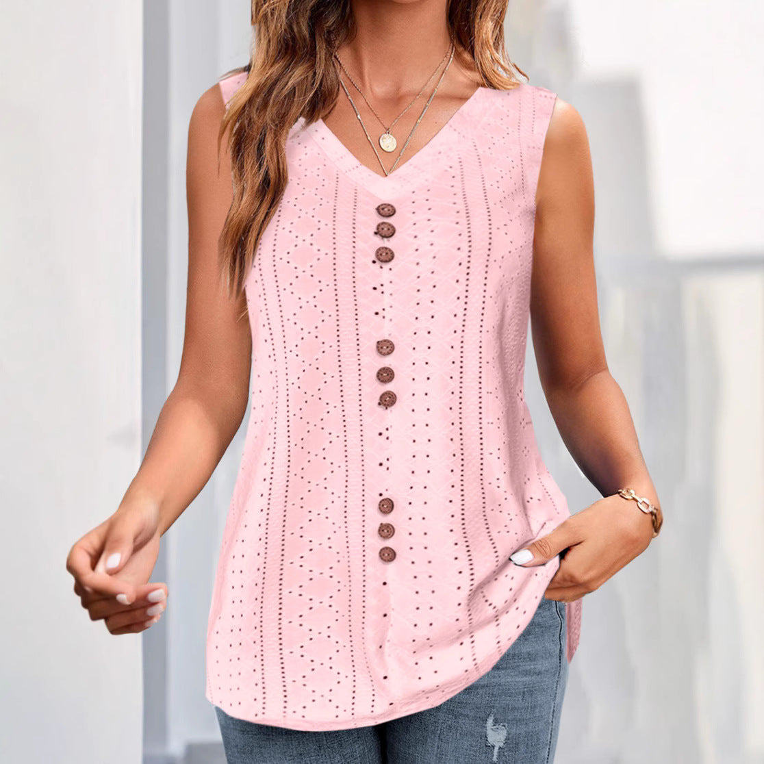 Damen ärmelloses Blusenshirt mit Lochmuster Jully