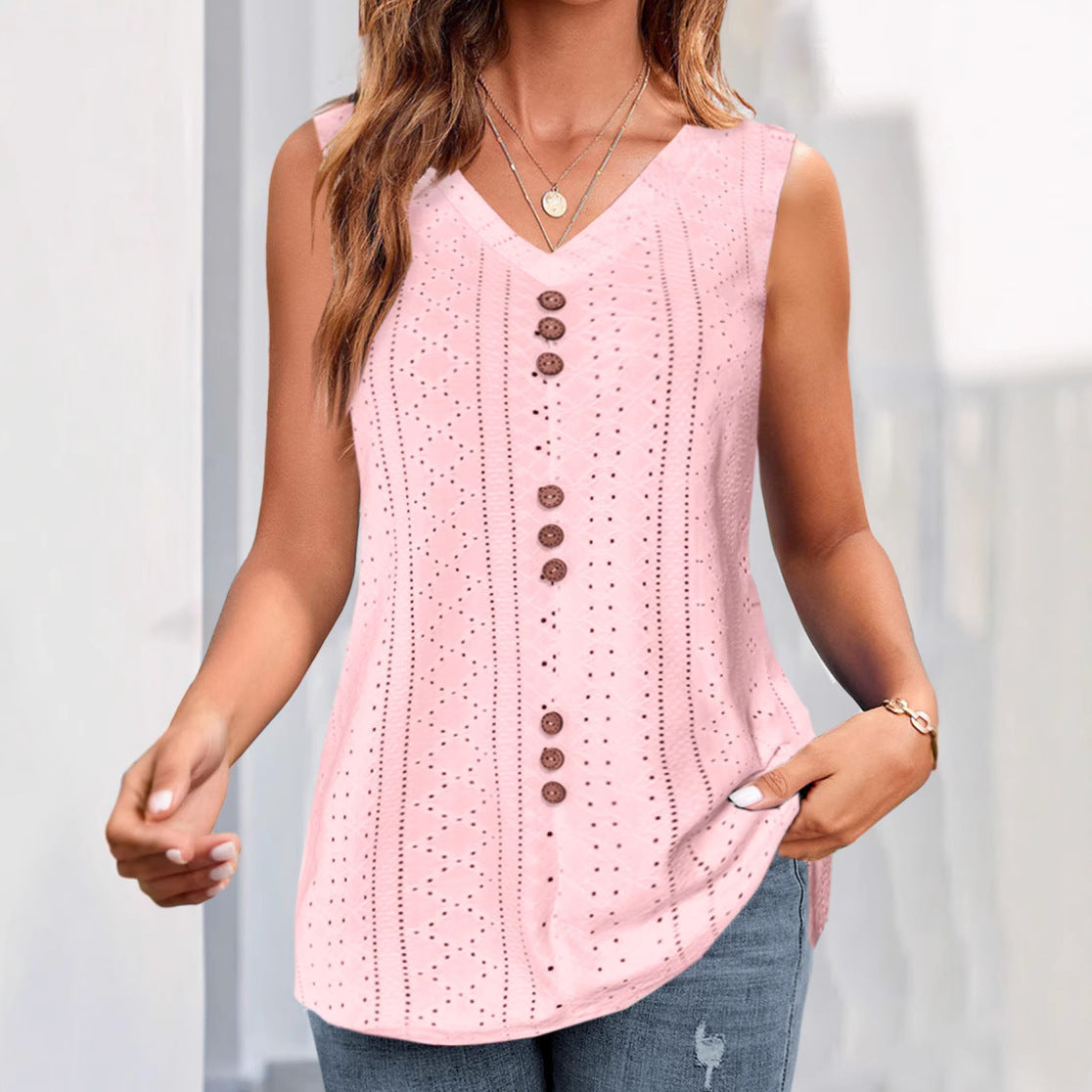 Damen ärmelloses Blusenshirt mit Lochmuster Jully