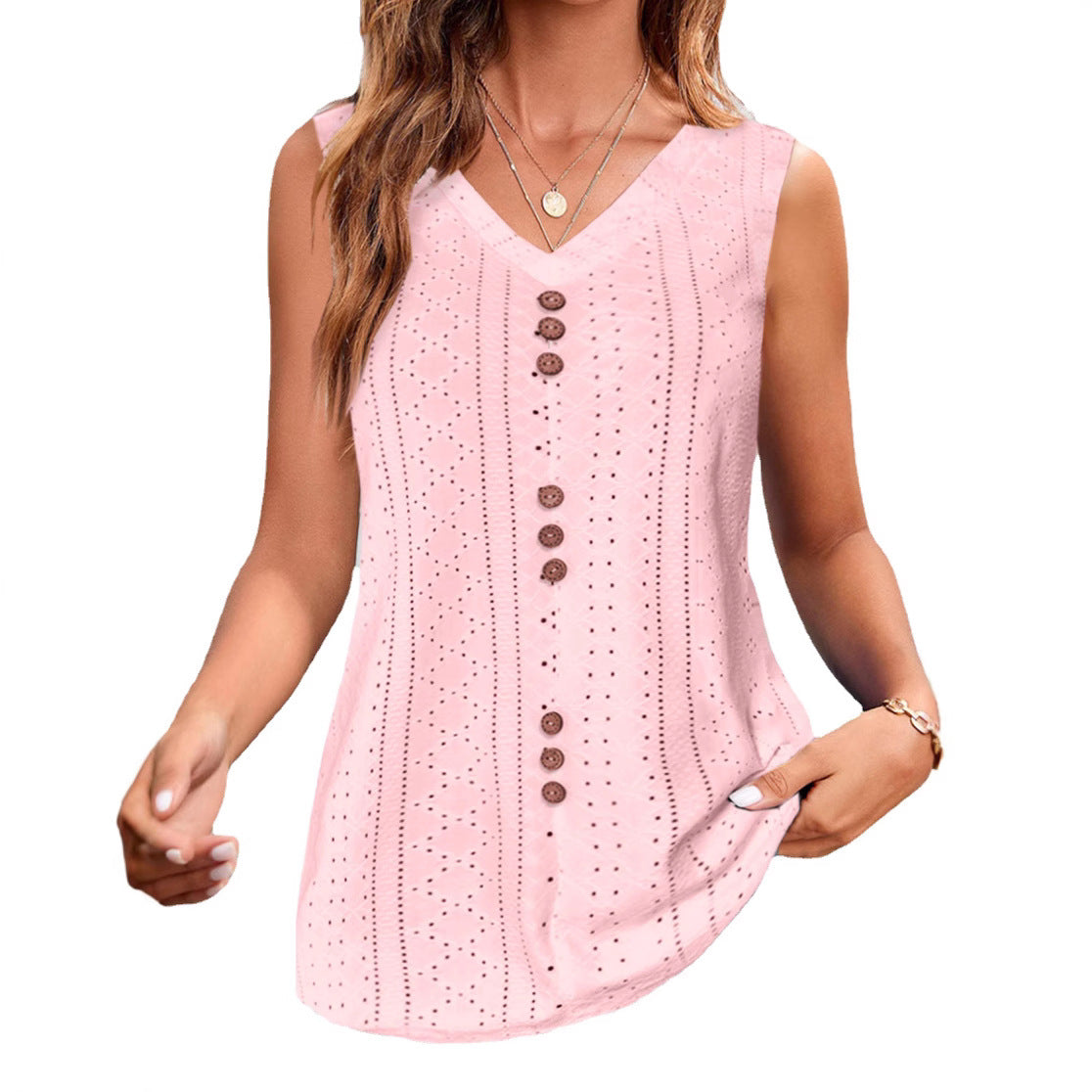 Damen ärmelloses Blusenshirt mit Lochmuster Jully