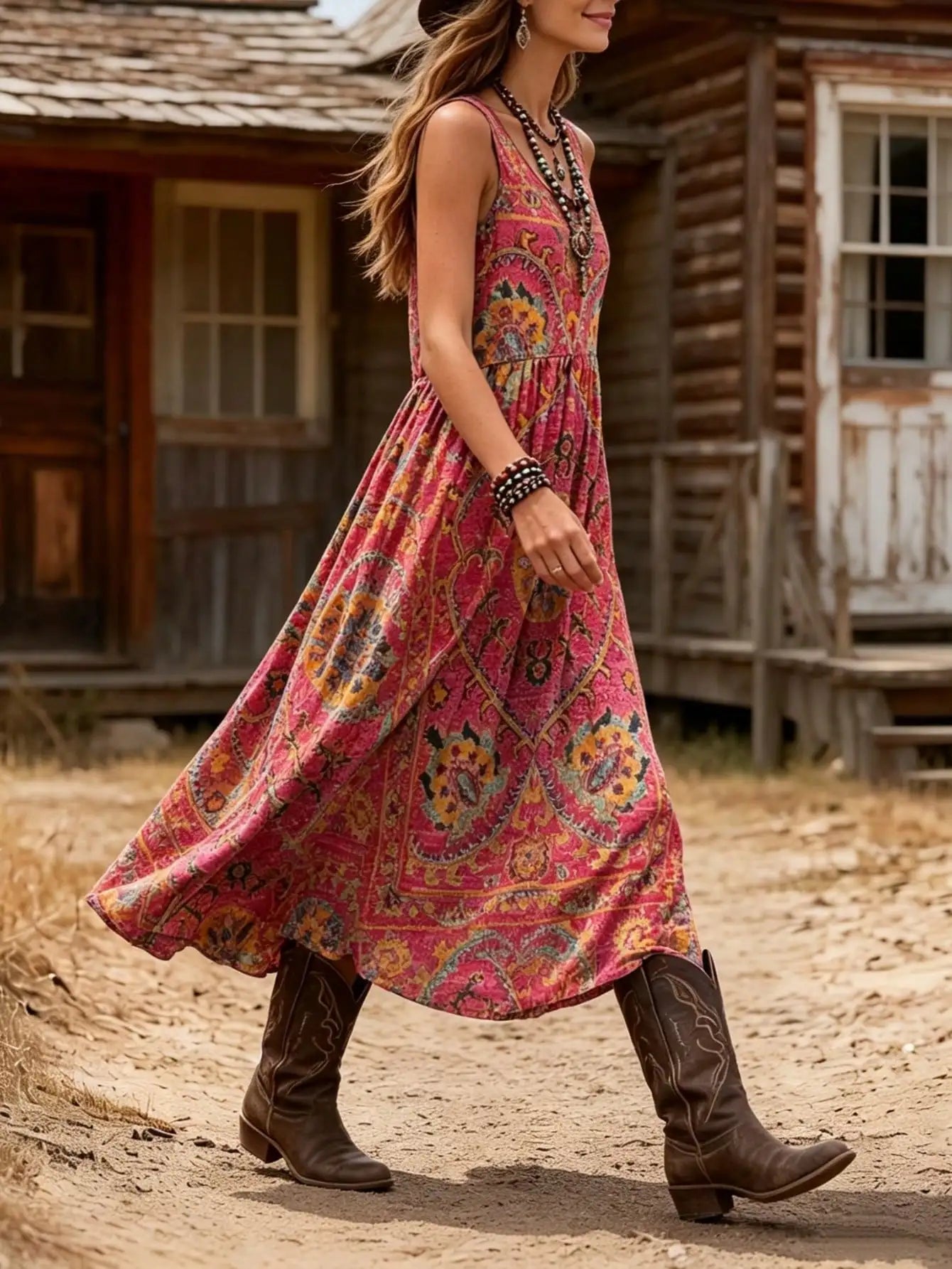 Damen ärmelloses Kleid im Vintage-Bohemian-Stil Jully