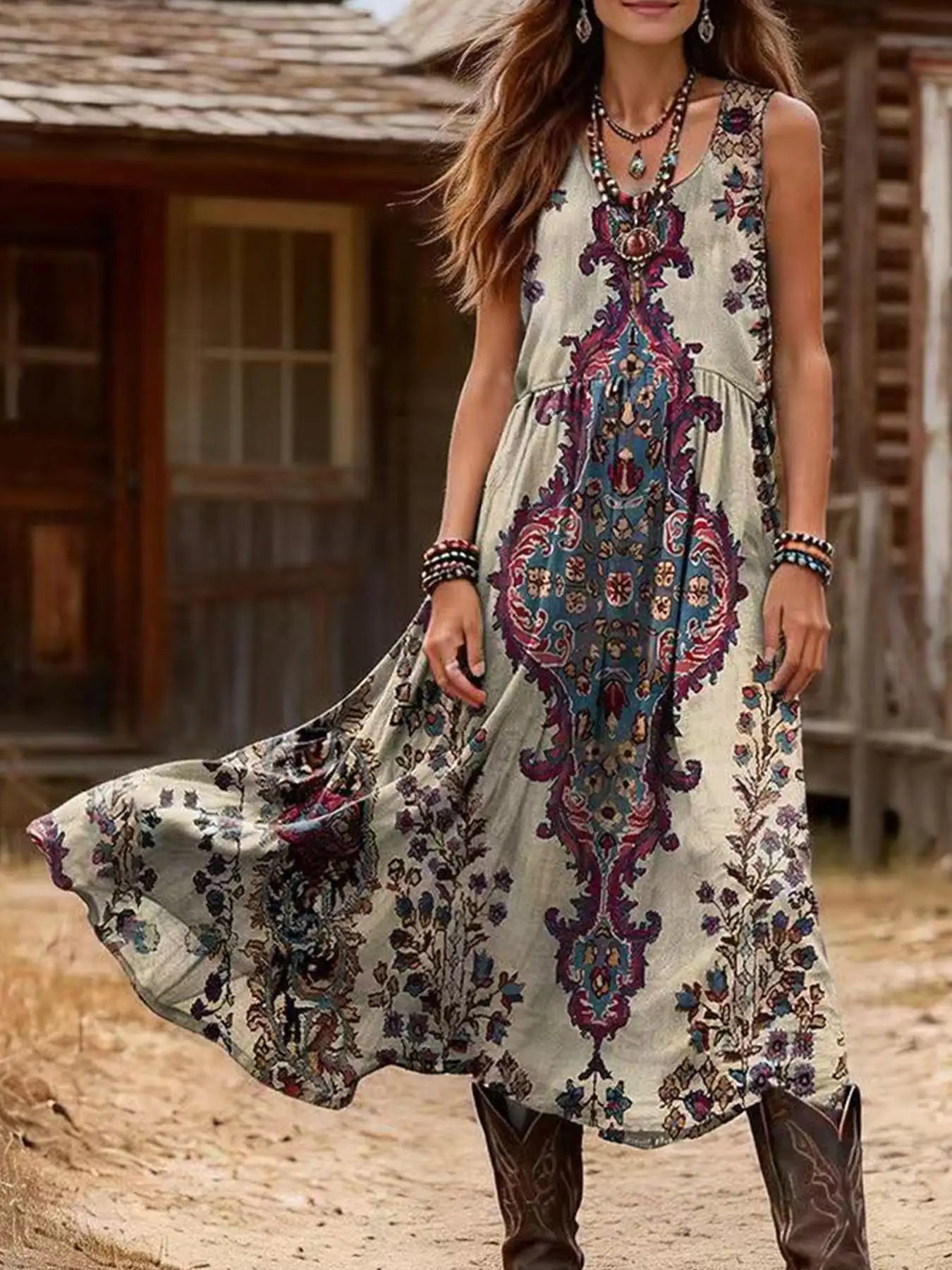 Damen ärmelloses Kleid im Vintage-Bohemian-Stil Jully