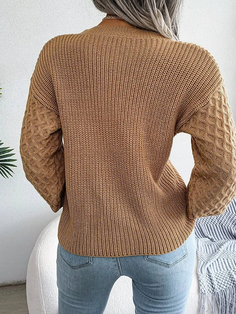 Women's Chunky Knit Sweater Textured Balloon Sleeve